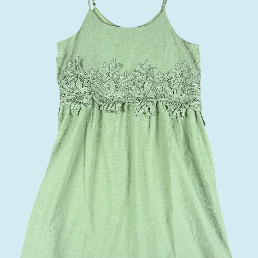 L Love Dress Women's Size Small Sage Green Mini applique bodice with straps NWT